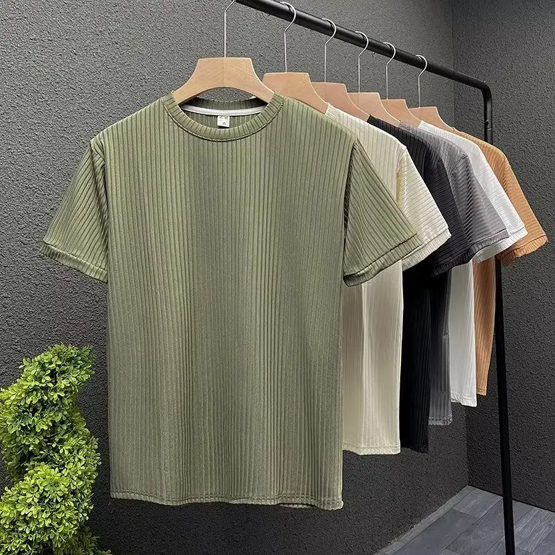 Summer Men Quick Dry Short Sleeve Sport T Shirt Ice Silk Casual Slim Solid Color Simple Thin Breathable Light Sport Shirt Tops