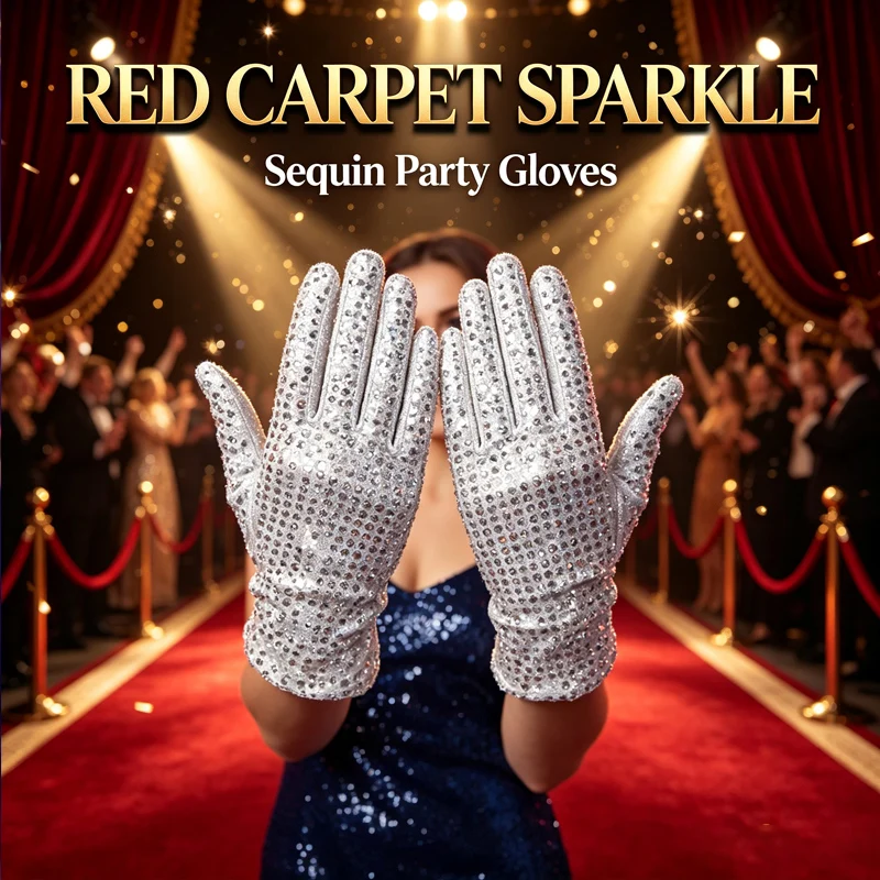 Silver Fishnet Gloves Glitter Shine Dance Wear Ideal for Theme Parties Halloween Stage Performances Cosplay Fancy Dress