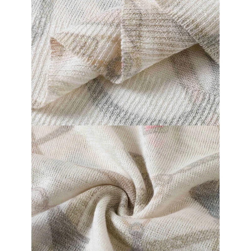 Suéter de punto de manga corta para mujer, prendas de punto con cuello redondo, Tops, ropa elegante de Color sólido con protección solar