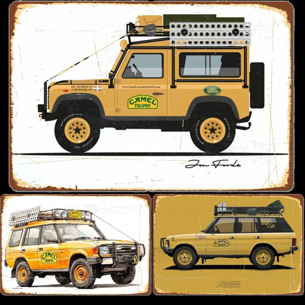 

Vintage Camel Trophy Carros Car Print Posters Retro Metal Posters Sign Indoor Outdoor Room Decoration Home Decor Bar Wall Decor