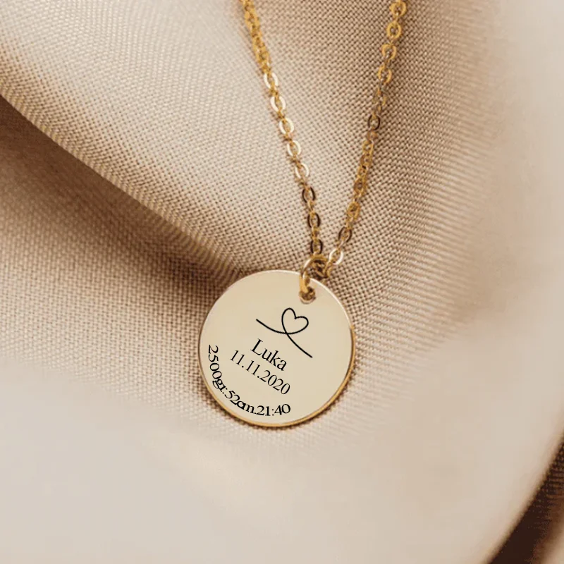 Customized, Stainless Steel, Child Birth Memorial Pendant, Personalized Custom Name, Weight, etc., Multiple Coices
