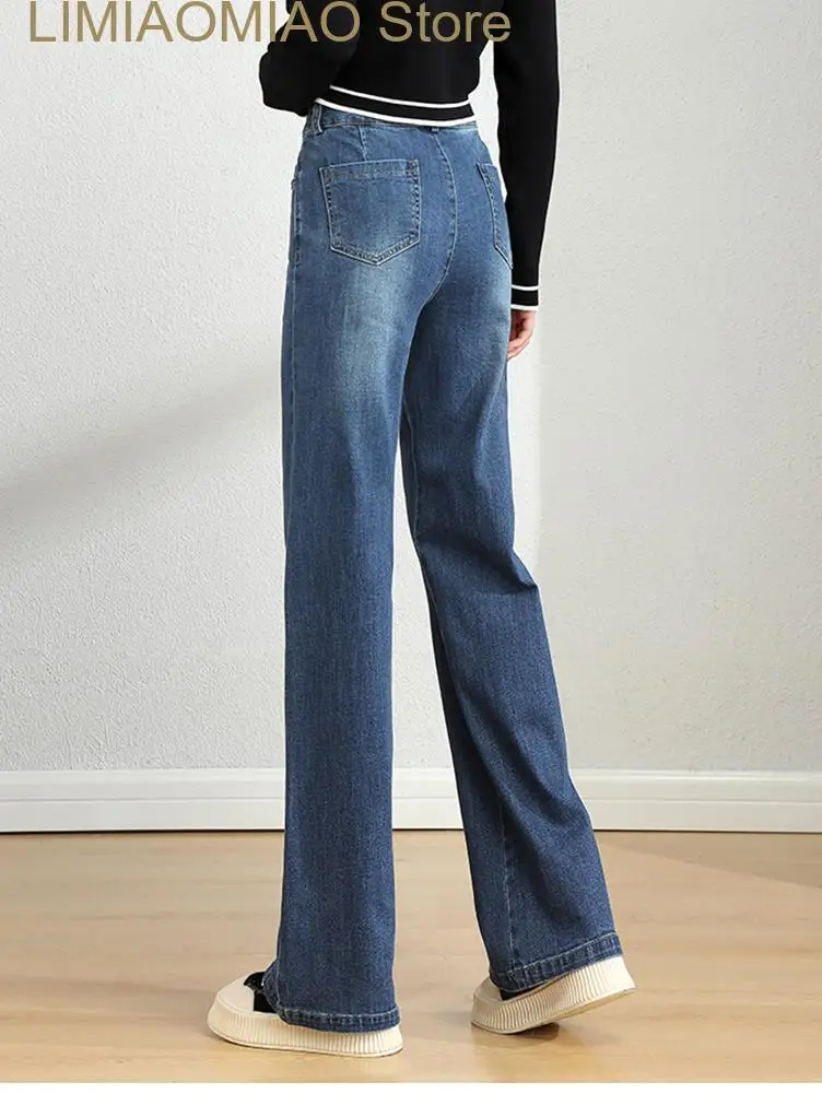 New Women Summer High Waist Wide Leg Pants Straight Jeans Stretch Thin Slouchy Denim Baggy Jeans