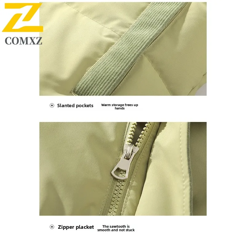 COMXZ Corduroy Patchwork Down Jacket Unisex Hooded Short Puffer Coat Thickened Cold Proof Thermal waterproof Duck Down Coat 2025