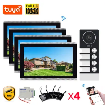 TUYA WiFi ประตูวิดีโอ Doorbell Intercom 10 นิ้ว 1080P Touchscreen Monitor APP/Swipe Card ปลดล็อคสําหรับ 2 /3/4 Family Apartment