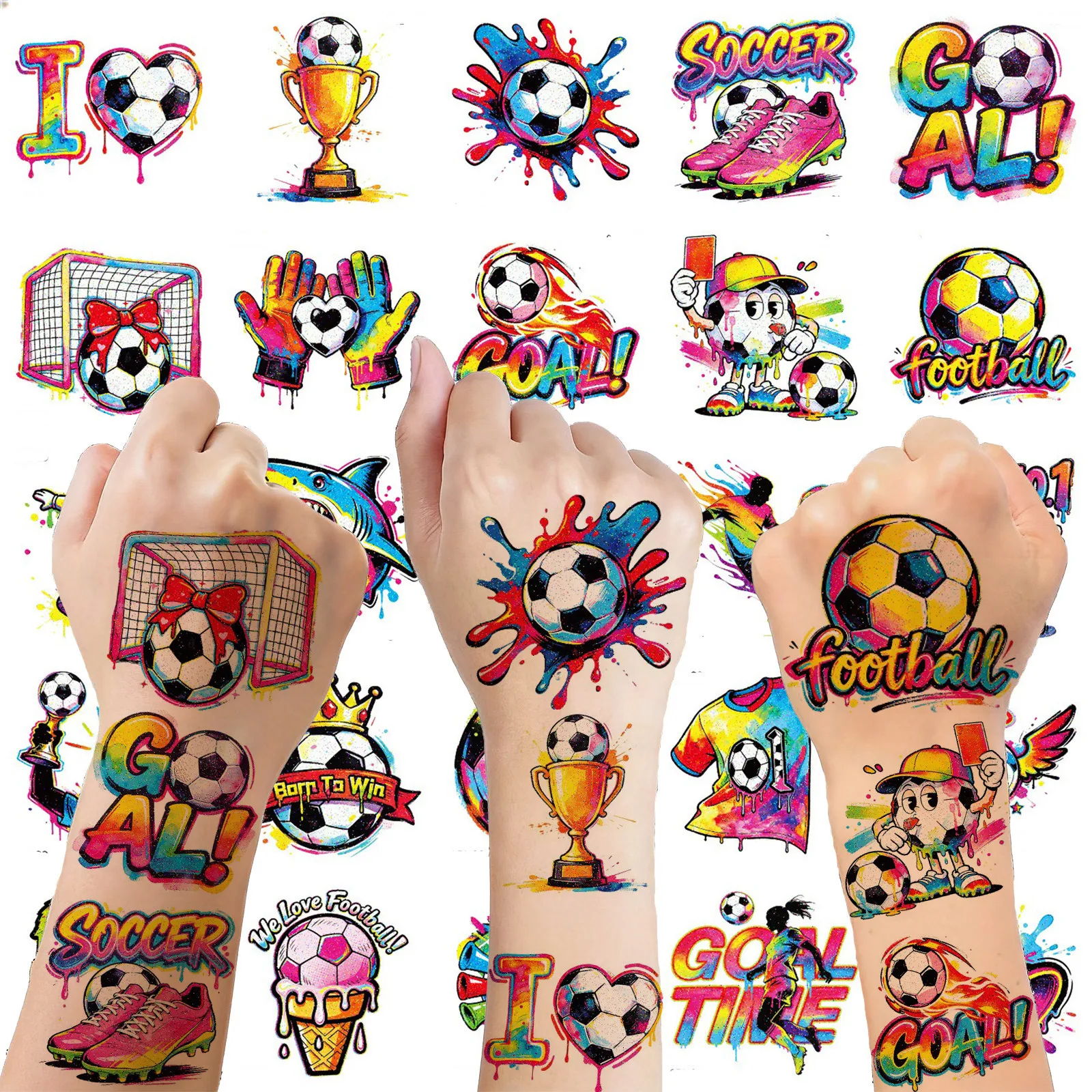 25pcs Glitter Football Tattoo Stickers, Waterproof and Durable Temporary Body Tattoos Suitable Body Decoration During Football