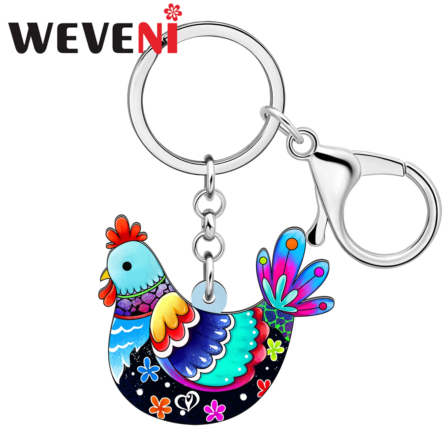 Weveni Acrylic Floral Chicken Hen Key Chains Keychains Poultry Key Rings Backpack Charms Fashion Jewewlry For Women Girls Gifts