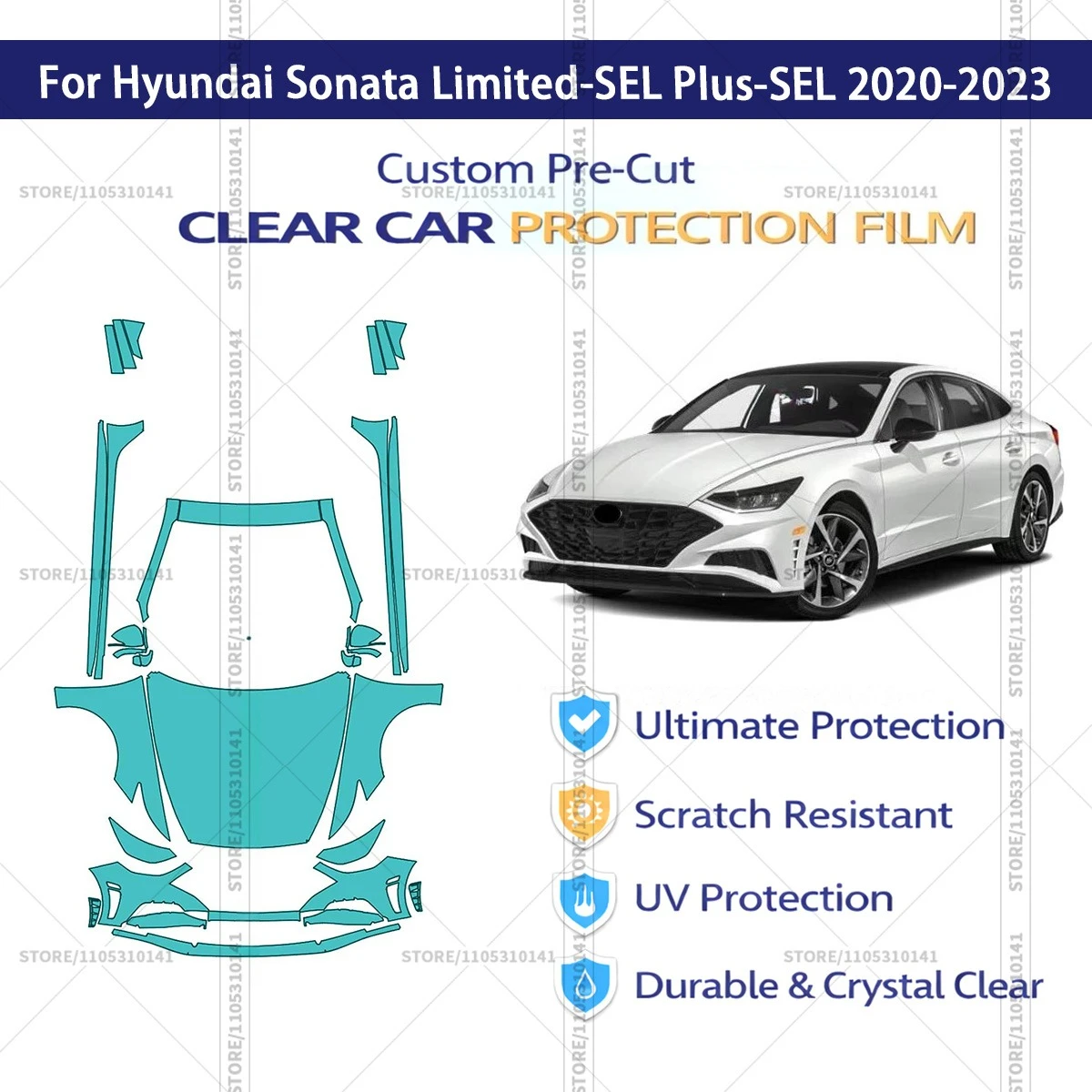 

For Hyundai Sonata Limited-SEL Plus-SEL 2020-2023 Pre-Cut Paint Protection Film PPF Transparent Car Film Automotive PPF