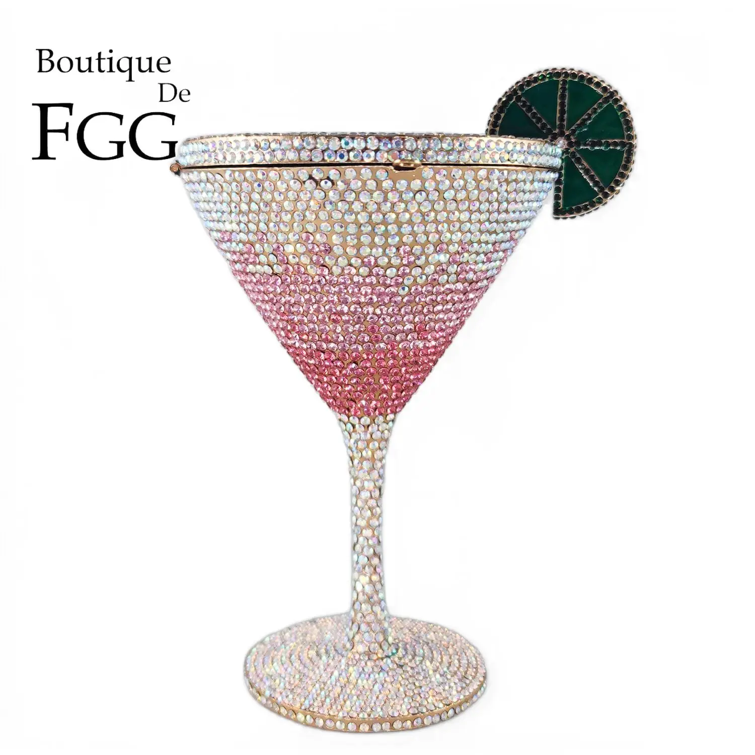 

Boutique De FGG Novelty Martin Cocktail Goblet Glass Women Pink Evening Handbags and Clutches Party Dinner Crystal Clutch Purse