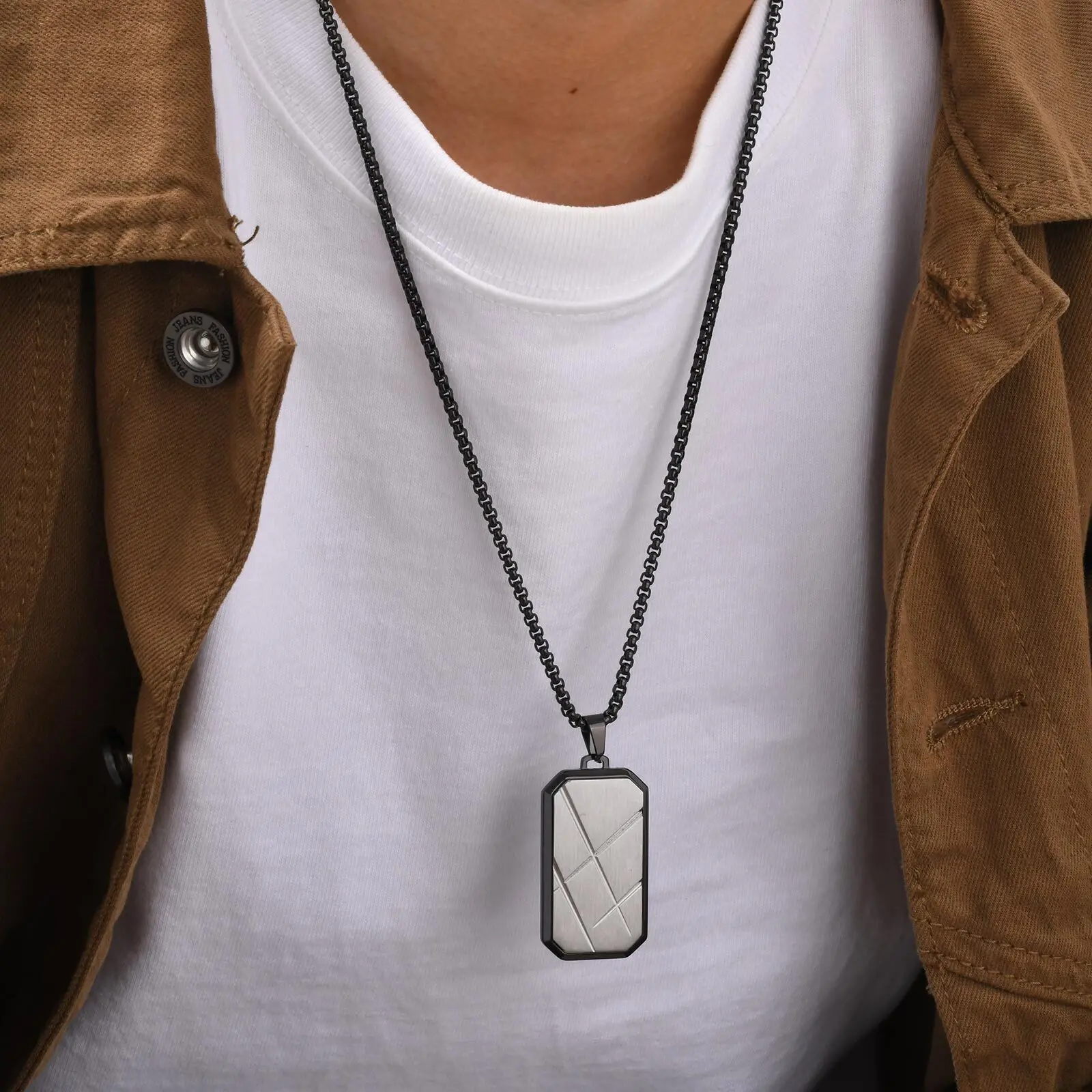 Stylish Dog Tag Necklaces for Men Boys,Stainless Steel Square Pendant Necklace,Punk Jewelry Father Gifts