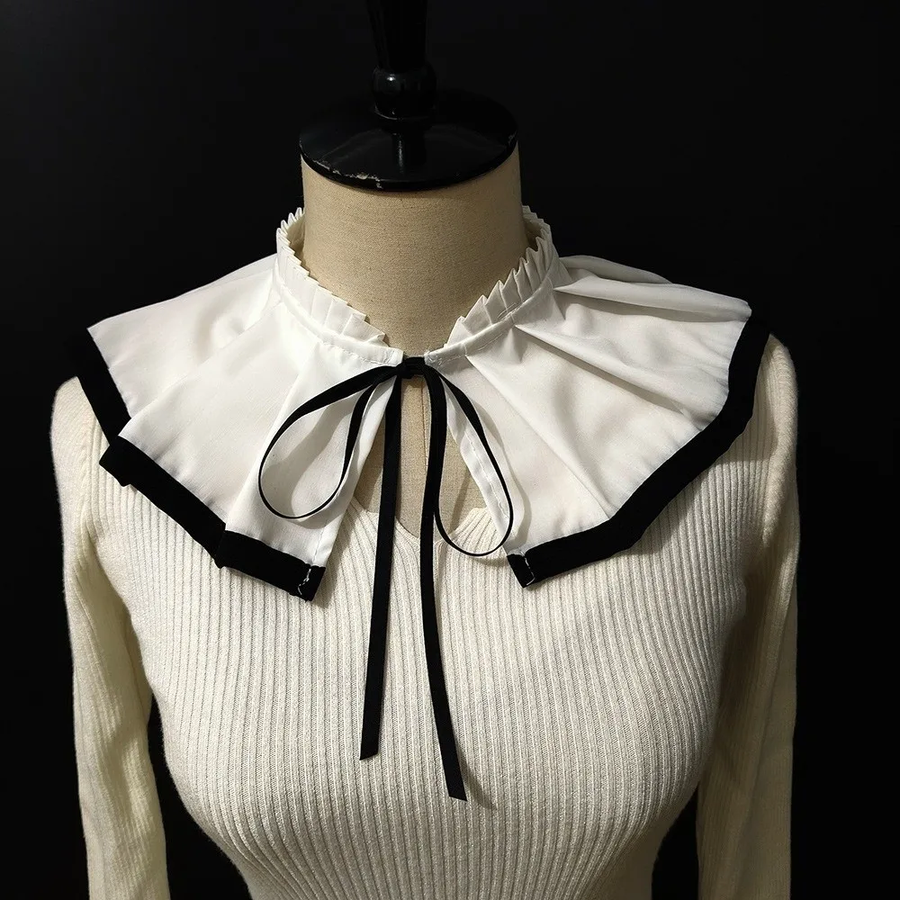 Stile retrò Lolita Colletto finto Nero Bianco Design pieghettato Collo Ruff Scialle per costume da clown staccabile a doppio strato