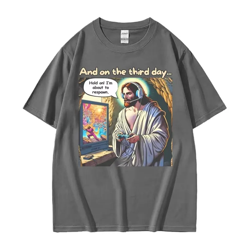 Funny Jesus Video Game Shirt He Is Risen T Shirt Men Women High Quality Vintage Gothic T-shirt 100% Cotton Short Sleeve T Shirts