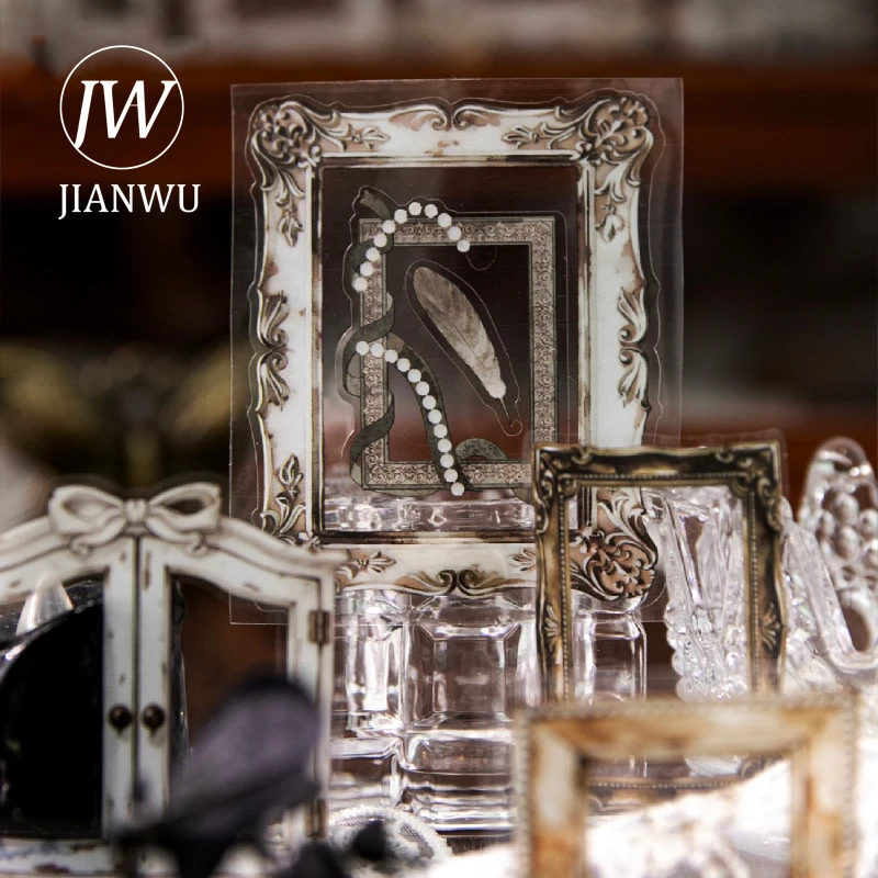 JIANWU Retro Border Series Vintage Baroque Frame Landscape Material Collage Scrapbooking PET Tape Creative Journal Stationery