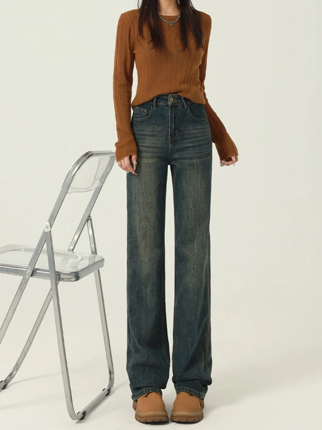 Hohe Taille Gerade Bein Jeans Frauen Frühjahr Neue Sle Casual Breite Bein Hosen Dra Slim Fit Vintage Bodenlangen