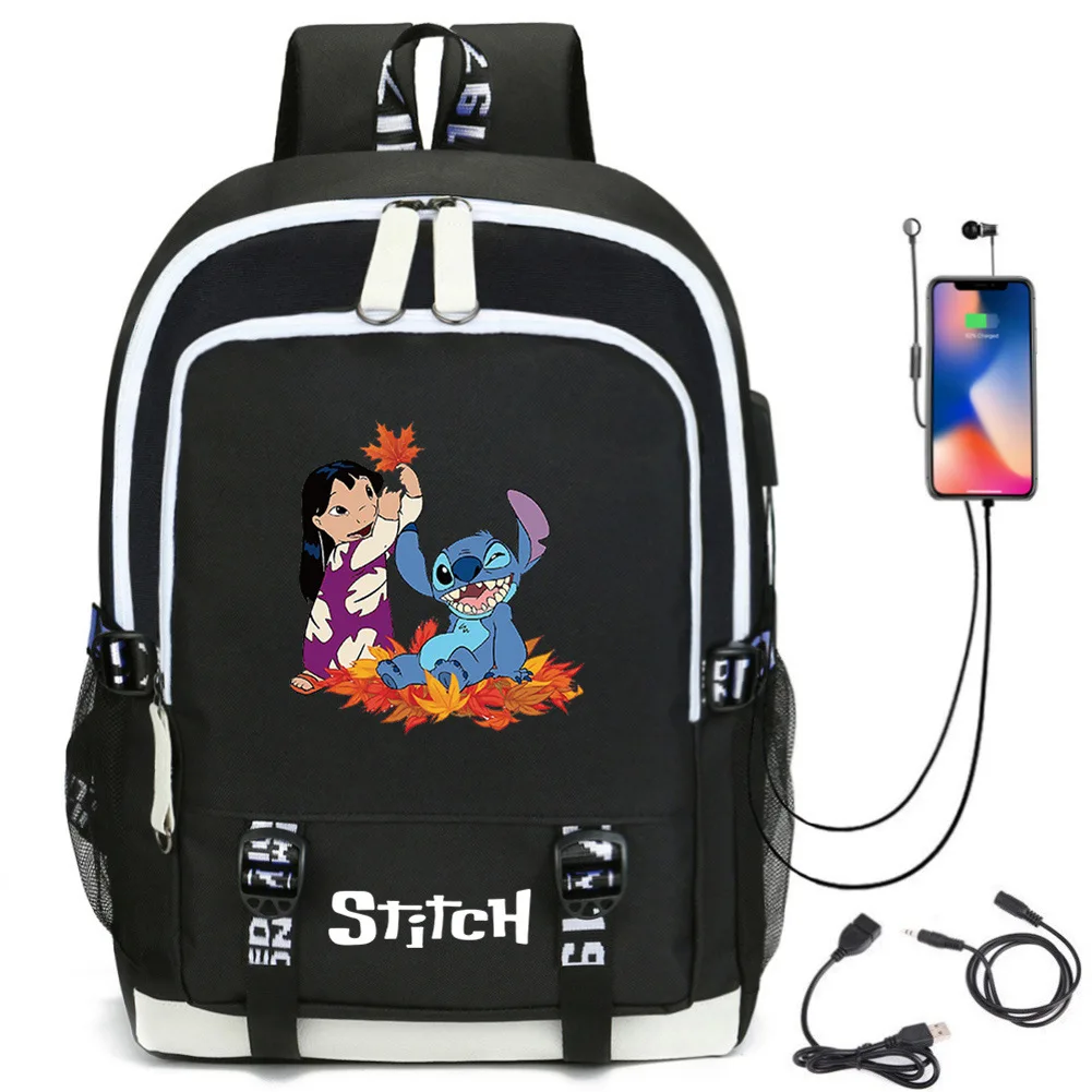 MINISO Disney New Paradise Series Little Monster Stitch Little Gold Large Canvas Backpack Outdoor Backpack Student Bag