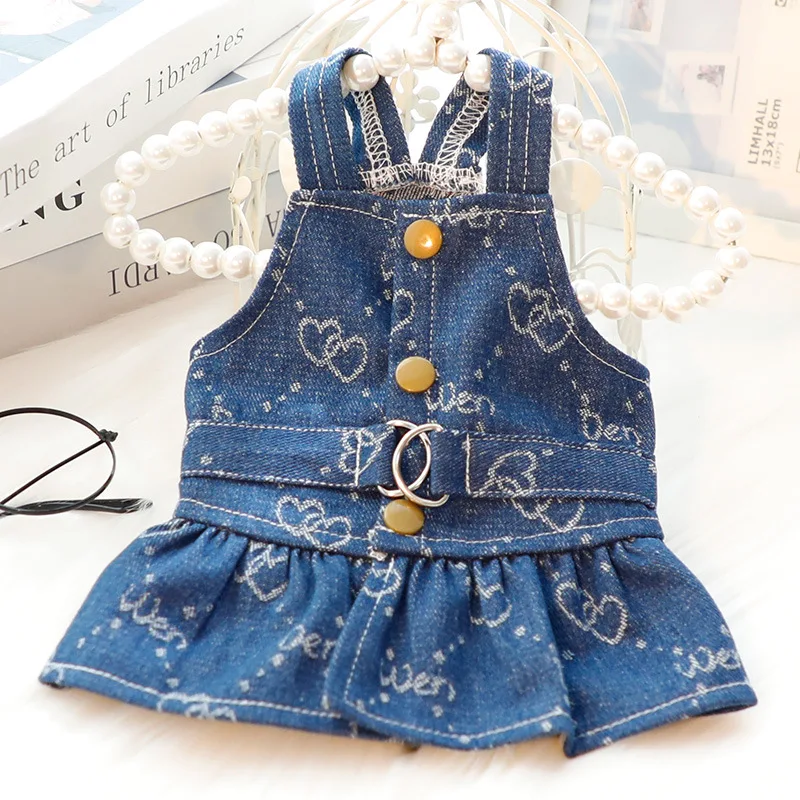 Dog Strap Skirt Clothes for Spring and Summer Thin Cat Denim Skirt for Towing Small Dog Teddy Pets Dog Clothes for Small Dogs