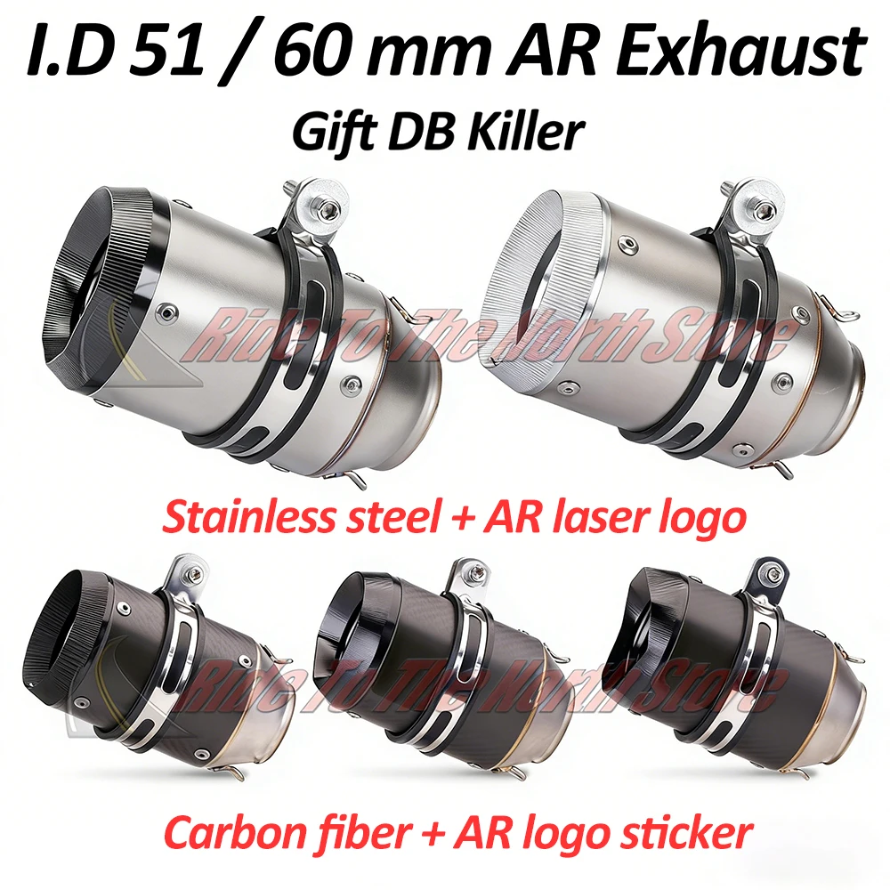 

51mm 60mm Inlet Titanium Alloy Carbon Fiber AR Exhaust Muffler Tail Pipe＆DB-Killer＆Reduce For Moto GP Exhaust Escape Modifie