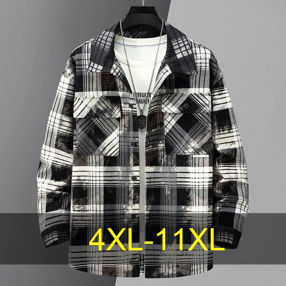 

Vintage Plaid Tie-dye Jackets Men 11XL 10XL Plus Size Jackets Spring Autumn Plaid Design Jackets Male Big Size Outerwear