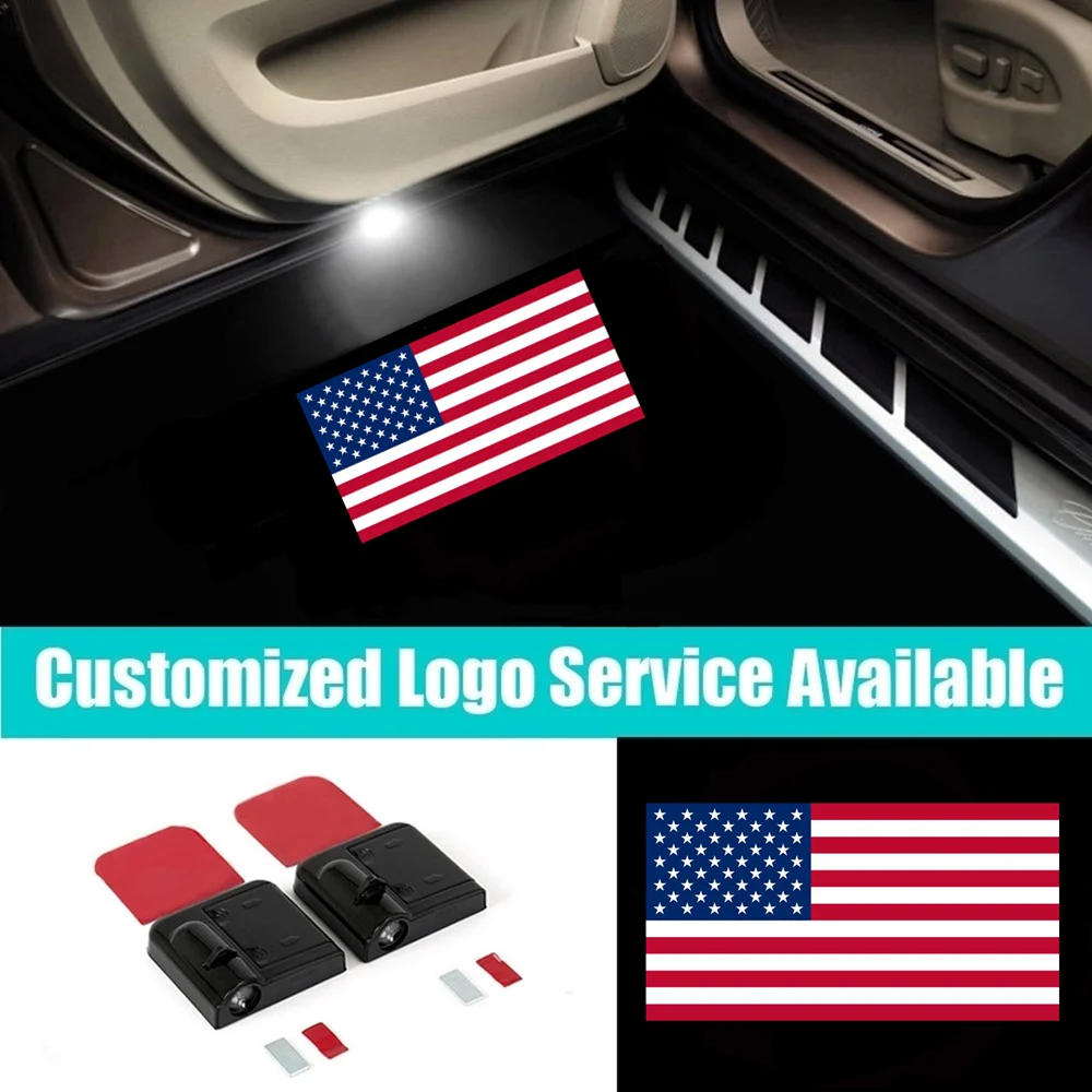 

2Pcs LED US American Flag Car Door Welcome Laser Projector Ghost Shadow Lights Car Decoration Accessories