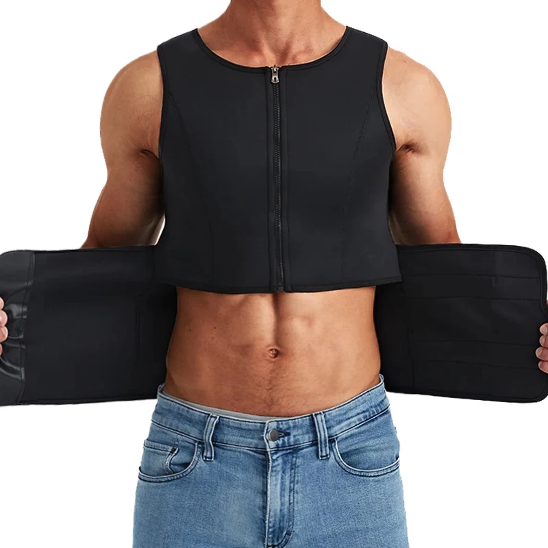 Men Neoprene Sauna Zipper Waist Trainer Corset Vest Belly Trimmer Compression Body Shaper Shirts Slimming Belt Faja Shapewear