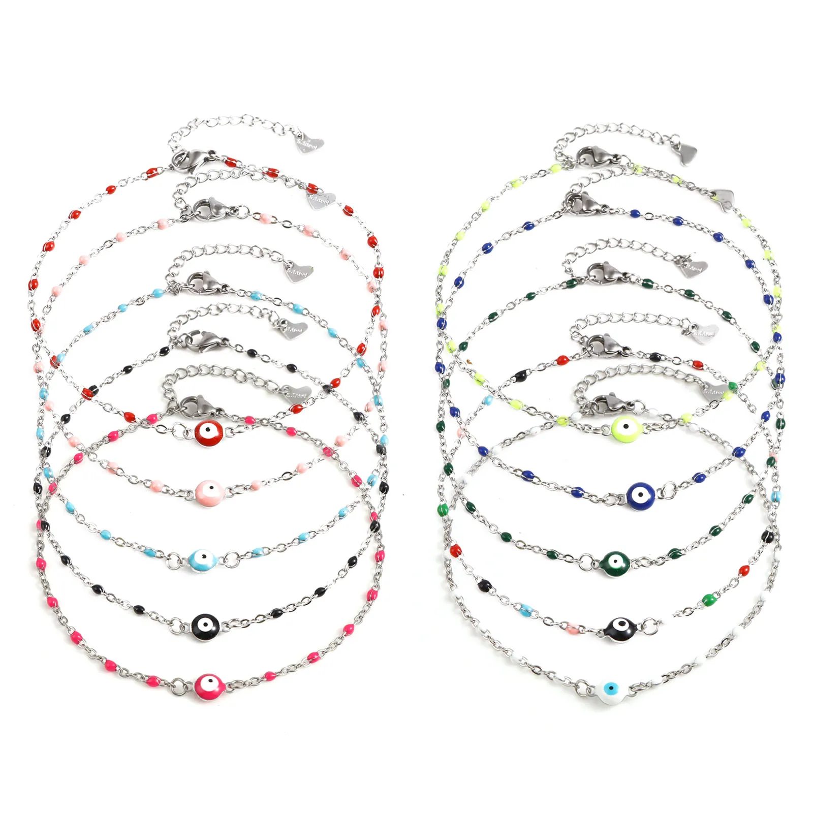 Stainless Steel Religious Anklet Silver Color Multicolor Enamel Round Evil Eye Jewelry For Women Gift 25cm(9 7/8