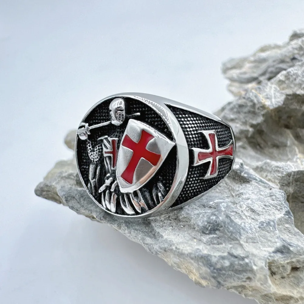 Cross Shield Ring 316L Stainless Steel Jewelry Fashion Punk Warrior Ring