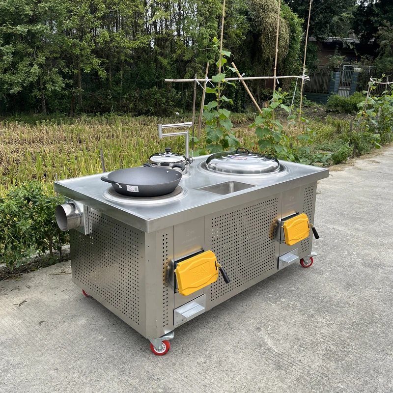 Household firewood stove Three-pot stove with sink Pool Smokeless firewood  Large iron pot