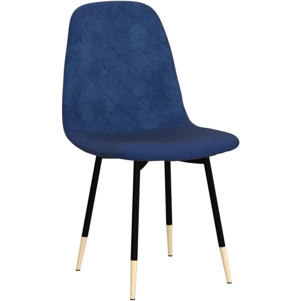 Velvet Dining Chairs Kitchen Plain Color Chair Upholstered Side Stools with Backrest Metal Legs Set of 4, Navy Blue