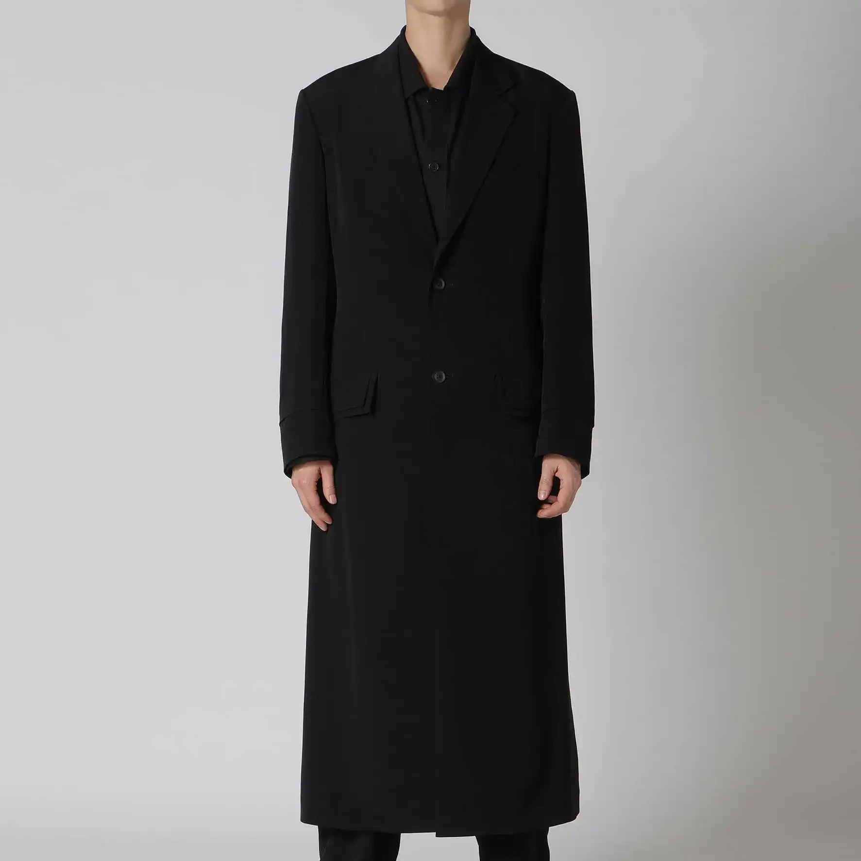 

YOJI OOAK черный костюмный воротник, универсальная ветровка средней длины, однорядная декоративная куртка с двумя пуговицами для мужчин