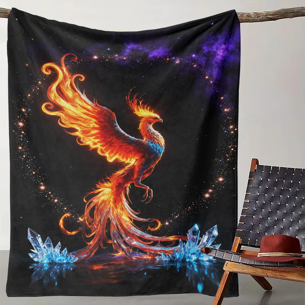 

1 fantasy starry sky phoenix blanket flame crystal mythical beast flannel blanket