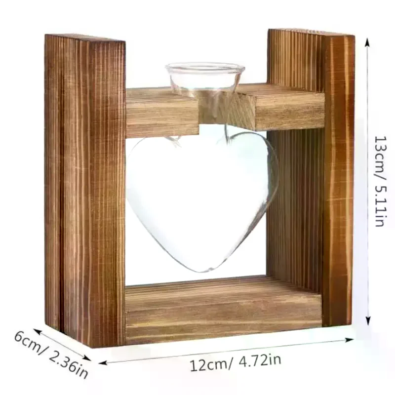 Modern Table Glass Planter Propagation Station with Wooden Stand for Hydroponic Plant Growth Living Room Display