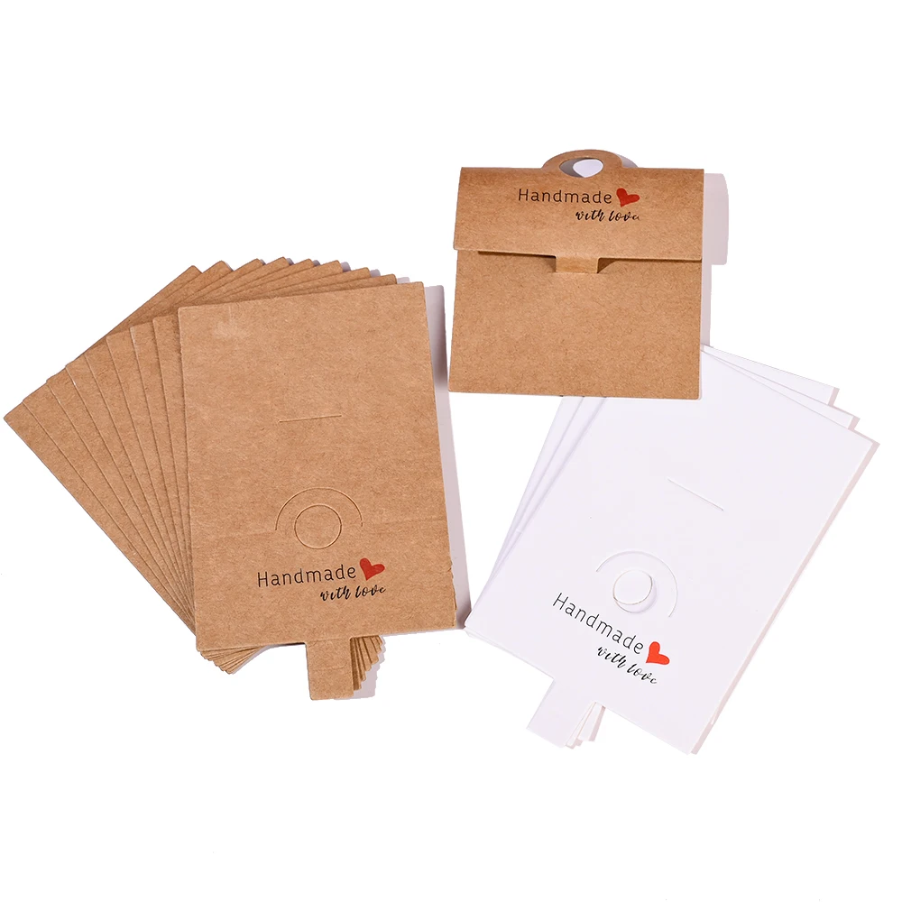 50 Stück Schmuckring-Displaykarten, Kraftpapier und weiße Ring-Displaykarten mit der Aufschrift "Handgemacht", geeignet für Schmuckpräsentationen – Detail 6