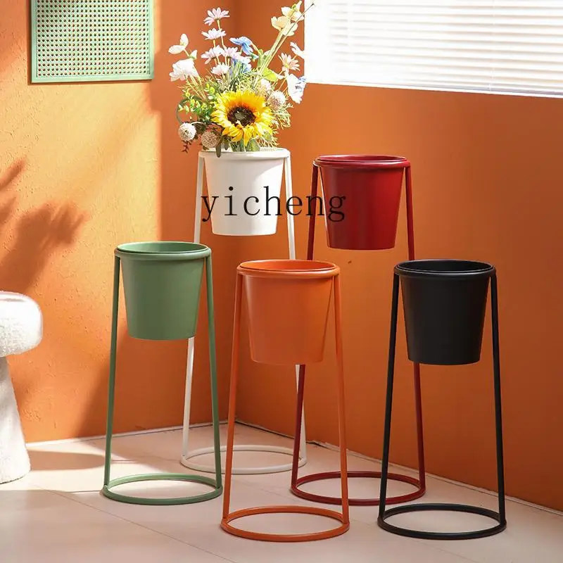 ZML simple color flower stand, modern indoor living room flower stand, movable balcony floor flower pot stand