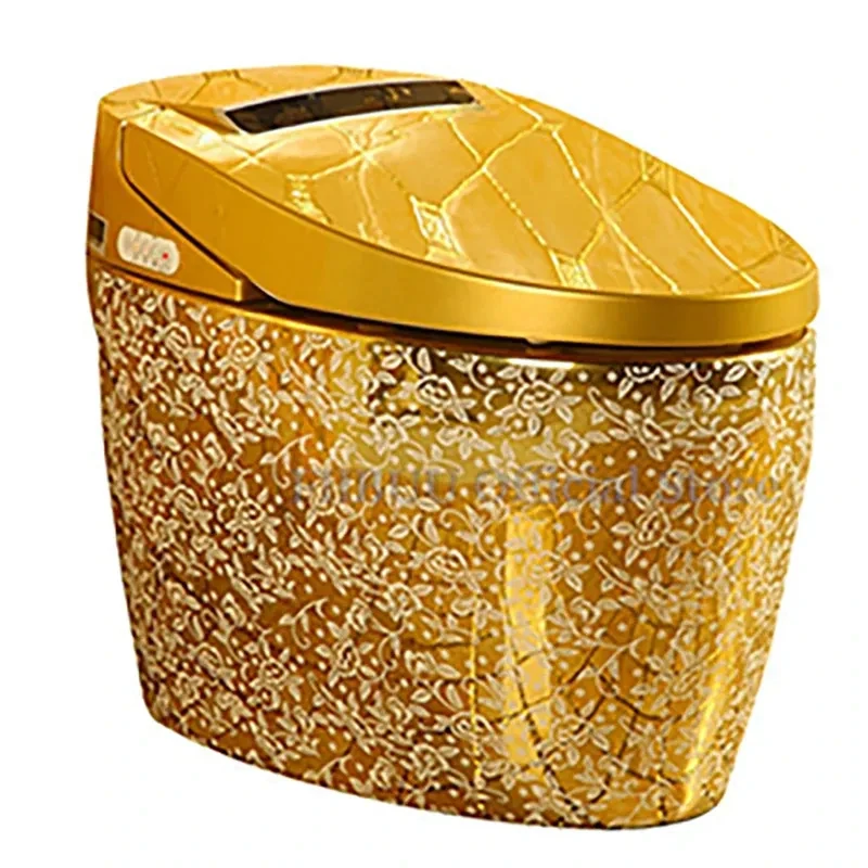 One-Piece Golden Smart Toilet, Bidet with Integrated Hidden Cistern, Elongated Hot Water, Heated Seat with Night Light