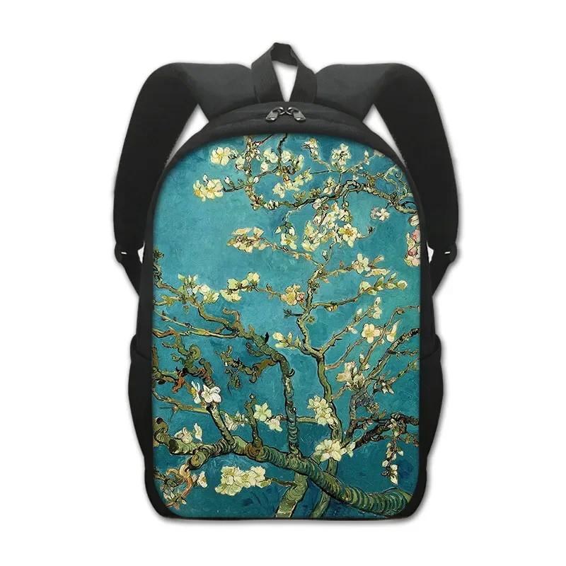 Famous Oil Painting Tears Kiss Water Lilies Starry Night Backpack Gustav Klimt Claude Monet Van Gogh Student School Bag Daypack