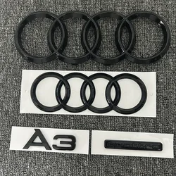AUDI A3 4 Ring logo ABS Black Car Hood Front Bonnet Grill Rear Trunk Emblem Sticker A3 mark Quarrto Emblem For A3 2010-2020