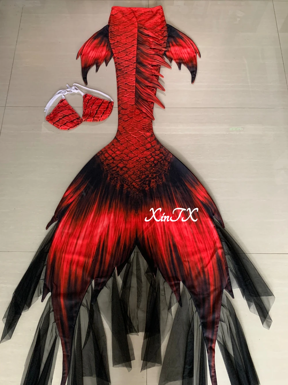 Professional Fashion Christmas Customized Red Mermaid  Adult Women Girls Swimsuit Can Match Tail Flippers Cosplay Costume Dive P