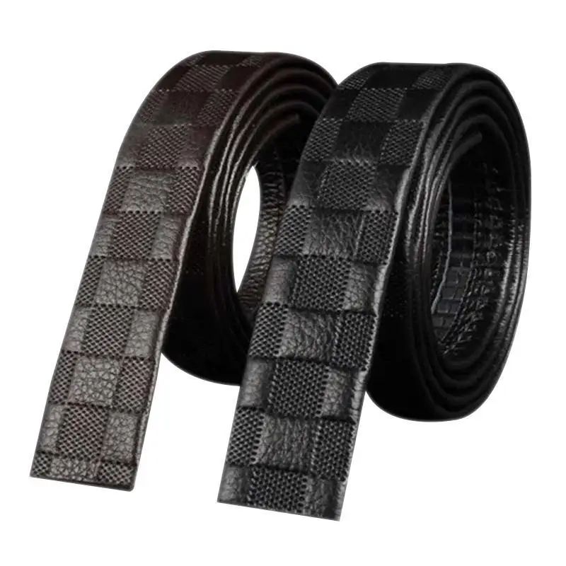 New Men's Black Core Leather Waistband with Plaid Lychee Pattern on The First Layer Automatically 3.5cm