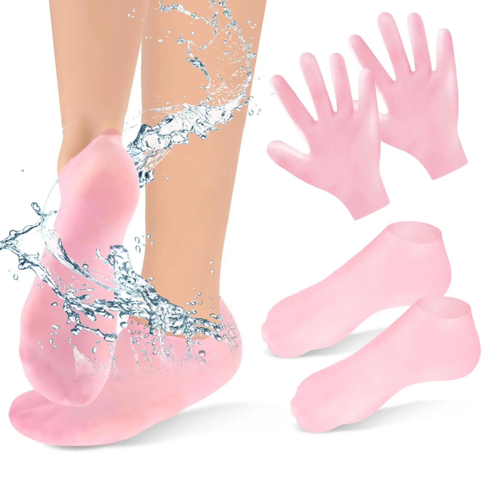 2pcs Silicone Socks and 2pcs Silicone Gloves, Soft Gel Moisturizing Gloves, Spa Socks, Soften Dry Feet, Cracked Heels Foot Care