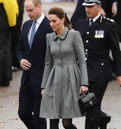 Imagem -02 - Vestido de Princesa Moda Kate Middleton Manga Longa Feminino Uma Linha Midi na Altura do Joelho Vestido de Escritório Senhoras Trabalho Formal Vestidos Casuais