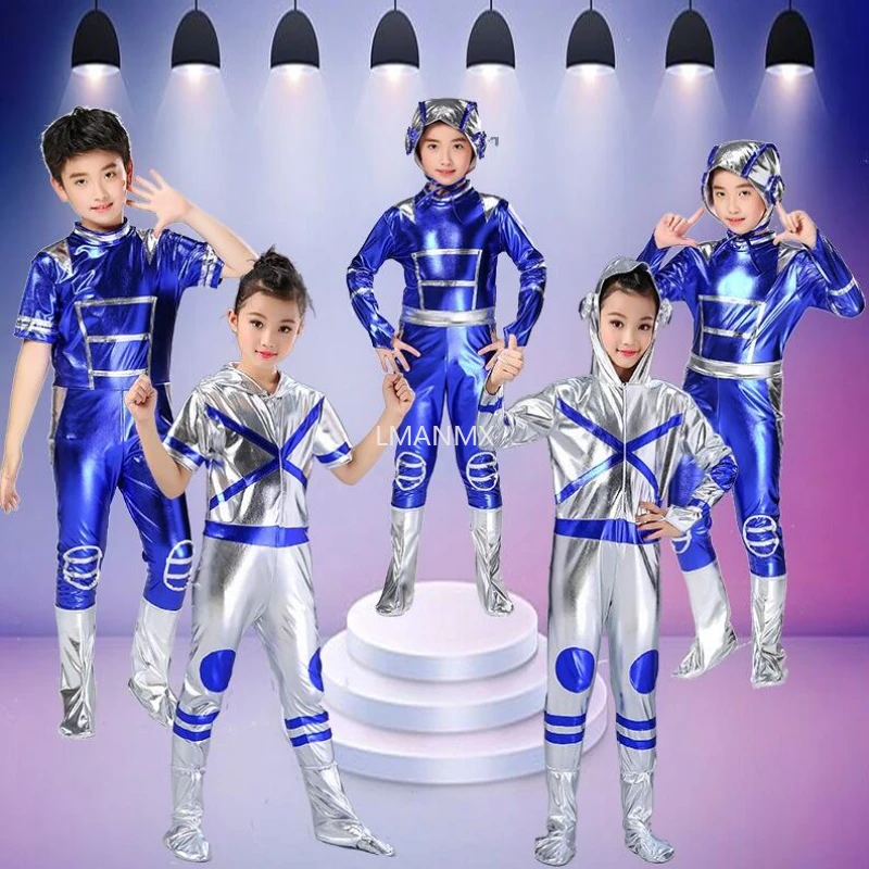 Disfraz de robot de astronauta para niños, Ropa de baile de escenario espacial, mono, falda