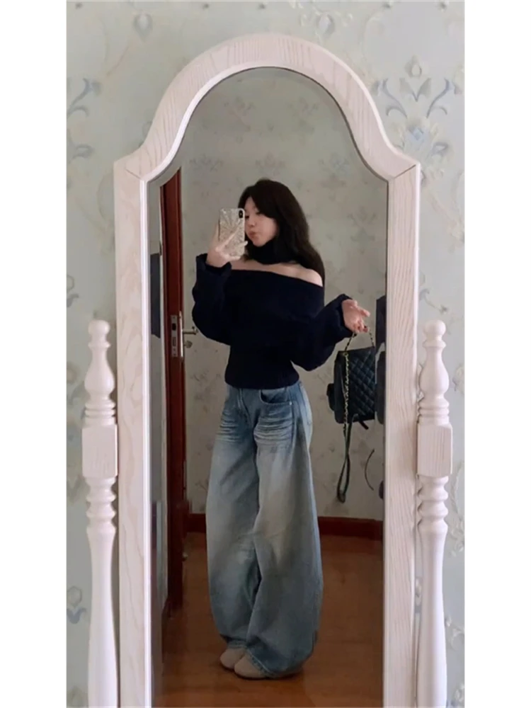 

Slimming Effect Korean Design Knitted Top Waist-Cinching Trendy Winter New Arrival Women's Faion Classy Long Sve V-Ne