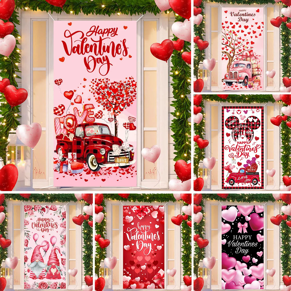 

Valentine's Day Door Curtain Rose Lover Red Love Romantic Wedding Proposal Party Background Photography Background Decor Prop