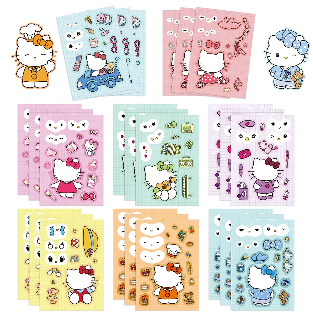 

8/16Sheets Sanrio Hello Kitty Make-a-Face Puzzle Stickers Chase Assemble Cartoon Decal Kids Jigsaw Party Decoration Children Toy