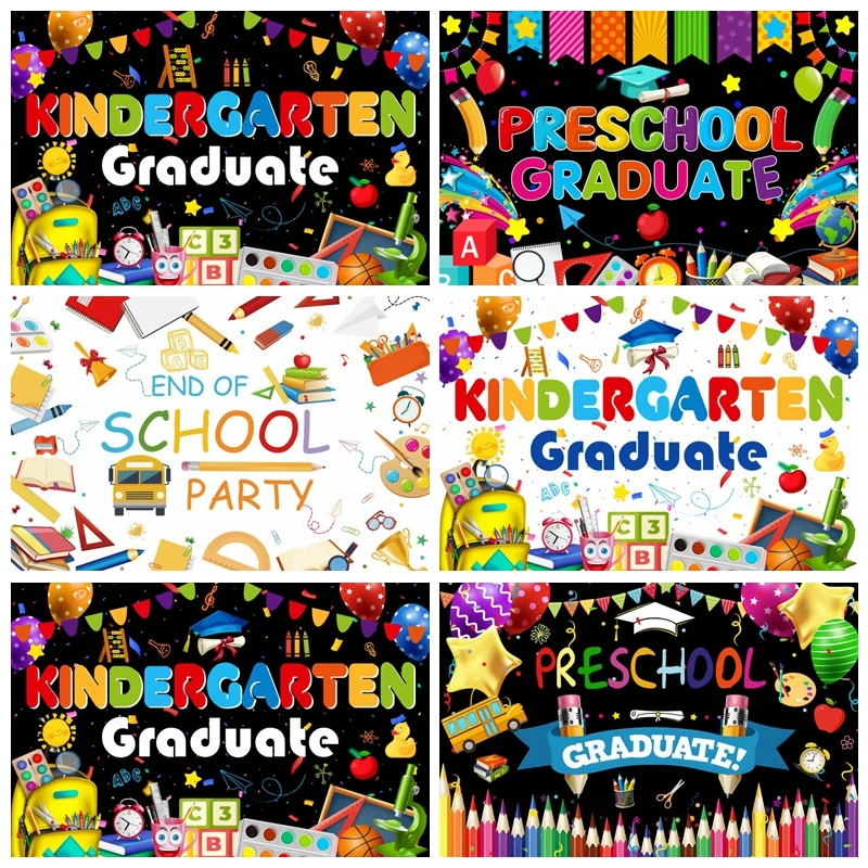 Preschool Kindergarten Graduate Photography Backdrop 2025 Congrats Grad Graduation Ceremony Prom Party Photo Background Props