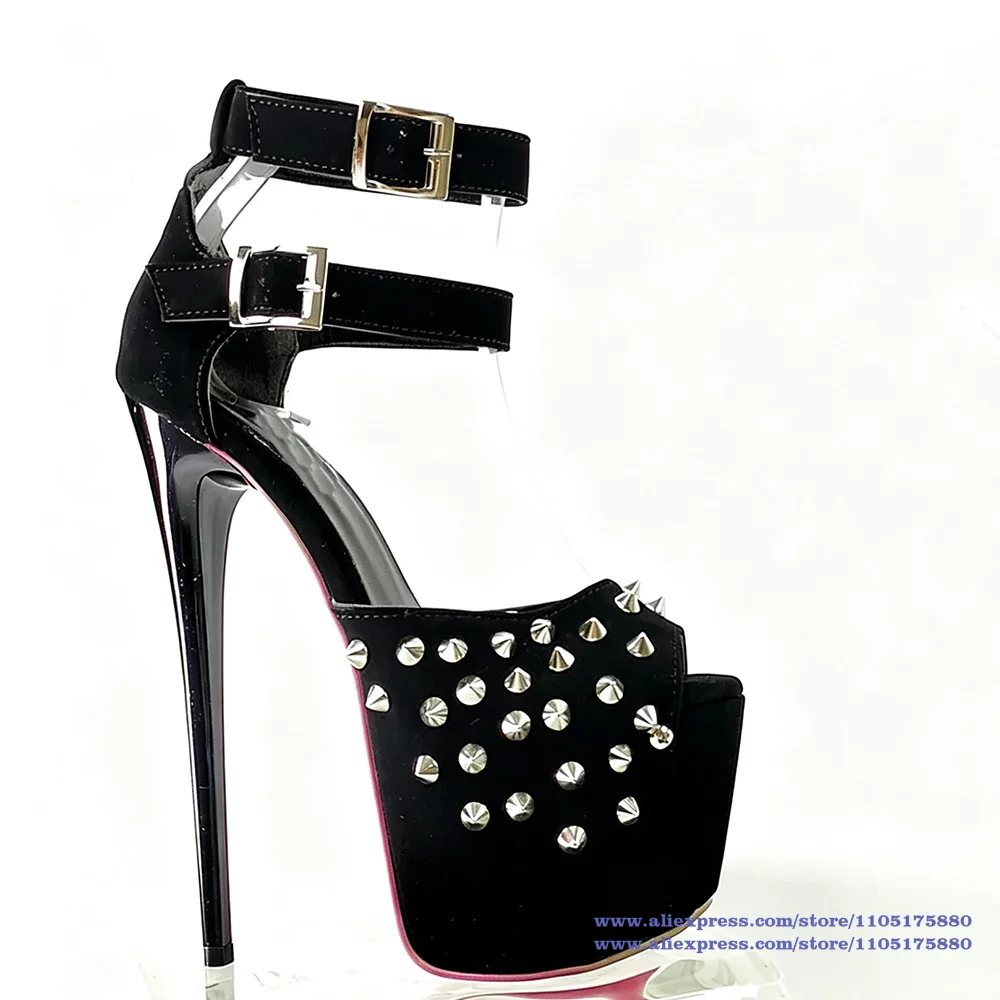 

Punk Style Red Studded Platform Stiletto Heels Extreme High Heel Ankle Strap Sandals Bold Party Shoes Sandalias De Mujer Verano