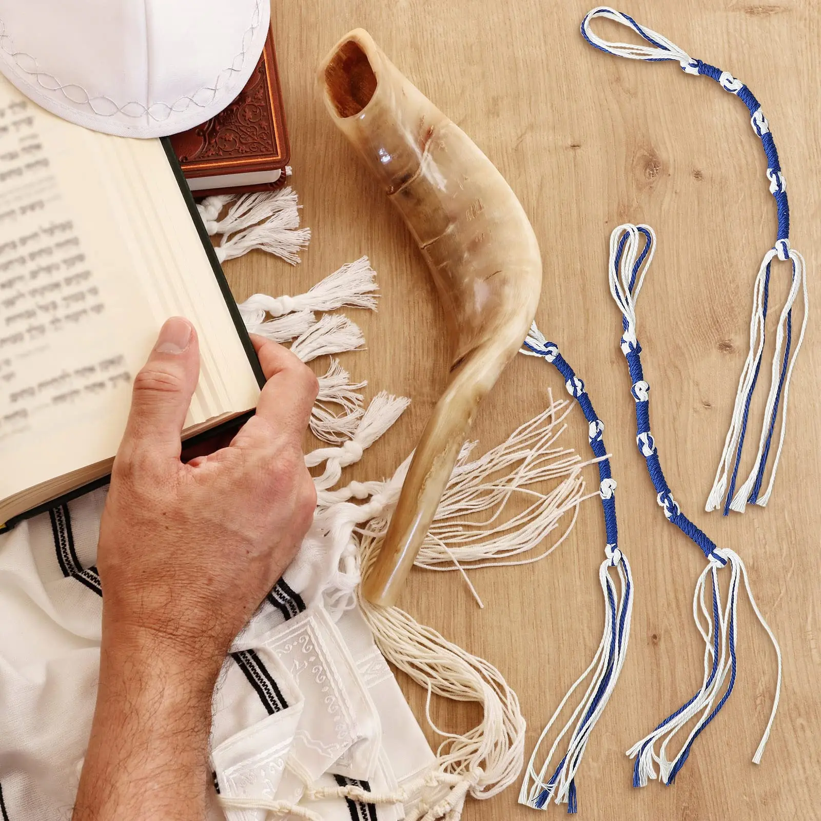 8/16 Pcs Blue White Hebrew Tzitzit Tassels Fringe with Metal Quick Clips Jewish Messianic Jeans Belt Loop Fasteners Decoration view 5