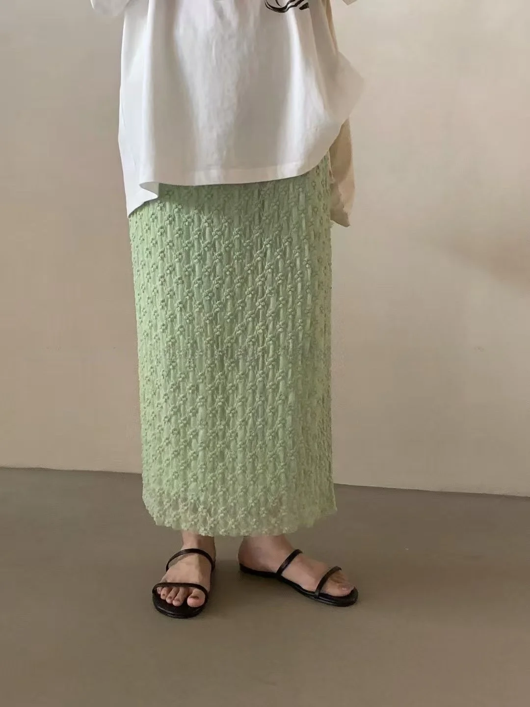 

Korean Bubble Flower Design f Skirt Women's Casual High Waist Summer New Sle Versatile Slimming Mid-Length A-Line Skirt