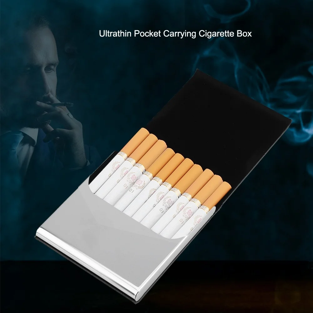 Ultrathin Pocket Carrying Cigarette Box PU Leather Metal Frame 10 Regular Size view 2