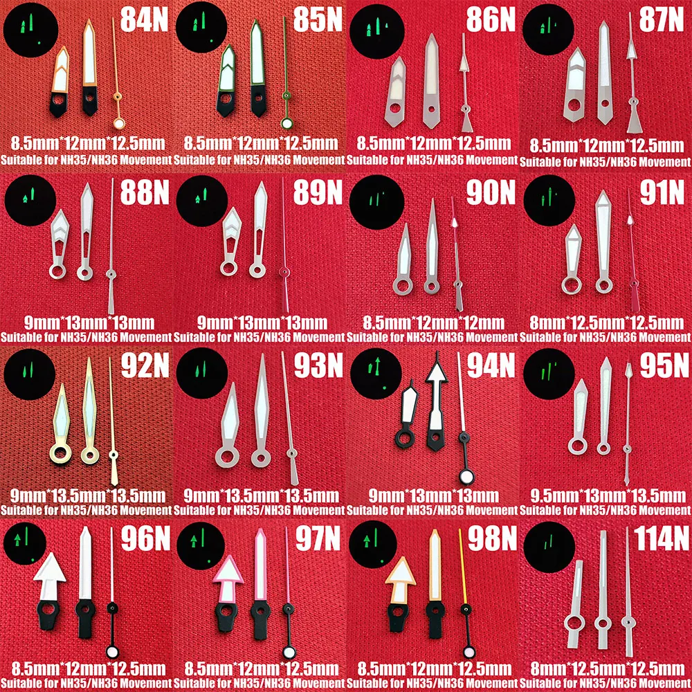 Lancette dell'orologio nh35 nh36 mani verdi lancette luminose accessori per orologi di seconda mano lancette dell'orologio lancette dell'orologio lancette d'argento N