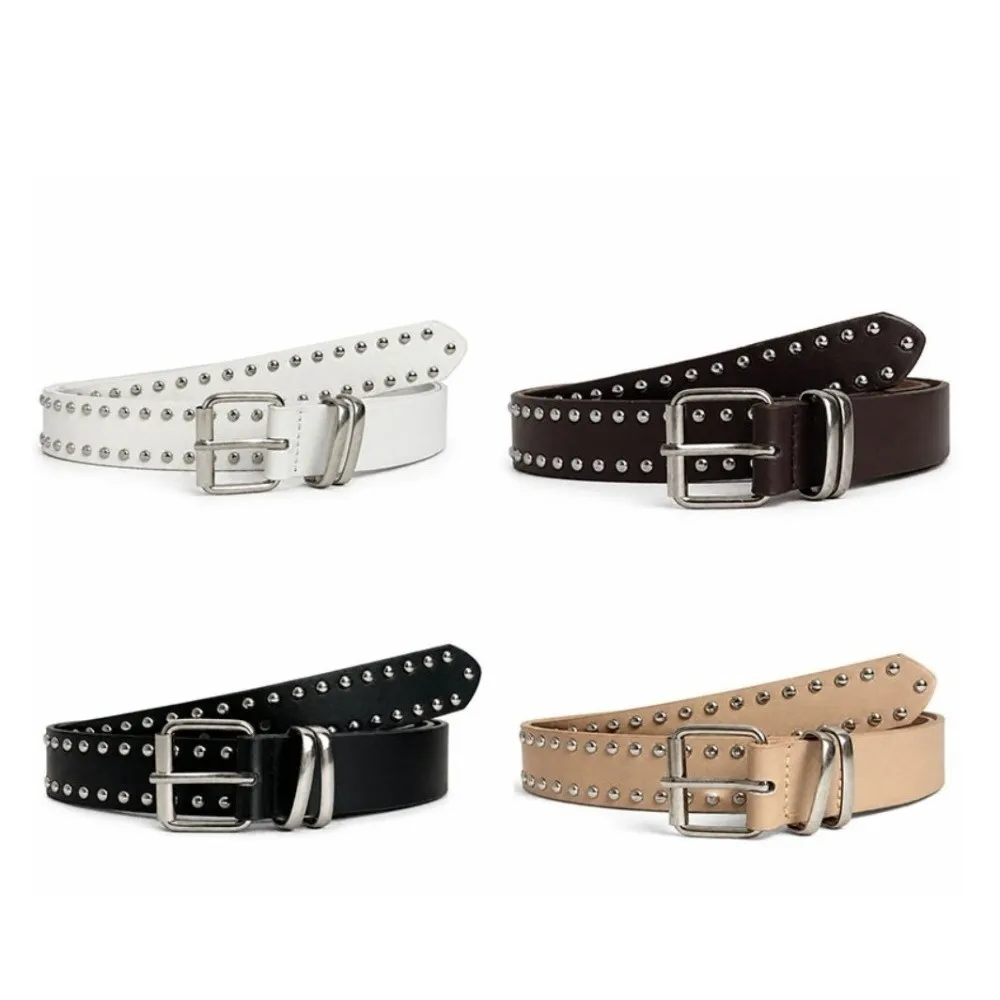 New Punk Style Women's Rivet Belt Adjustable Solid Color Buckle Belt Simple PU Leather Decorative Jeans Belt Gifts